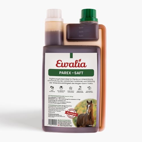 NEU! EWALIA Parex-Saft - Natürliche Unterstützung für das Magen-Darm-Wohlbefinden Ihres Pferdes - Schutz und Stärkung von innen, mit Tierärzten entwickelt, 100% Natur pur, frei von Zusätzen, 1 Liter von Ewalia