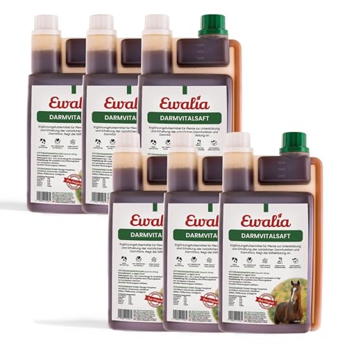 NEU! EWALIA Darmvitalsaft - Premium Ergänzungsfuttermittel für Pferde zur Unterstützung der Darmgesundheit - Natürliche Stabilisierung der Darmflora mit der Kraft der Kräuter – 6x1 Liter von Ewalia