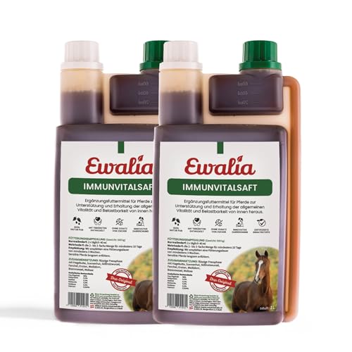 NEU! EWALIA Immunvitalsaft - Stärkendes Ergänzungsfuttermittel für Pferde, Förderung des allgemeinen Wohlbefindens, Natürliche Vitalitäts- und Resilienzunterstützung, 100% Natur pur, 2x1 Liter von Ewalia