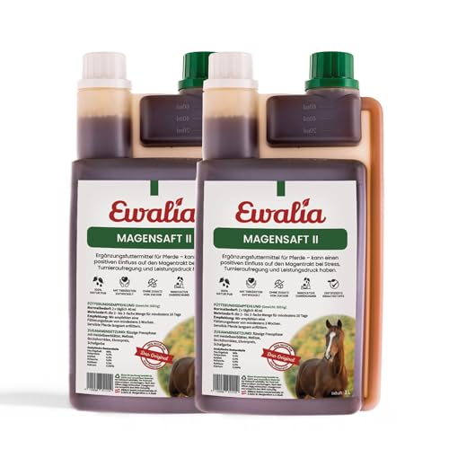NEU! EWALIA Magensaft II - Spezial-Ergänzungsfuttermittel für Pferde bei Stress & Turnieraufregung - Unterstützung für empfindliche Mägen, mit Tierärzten entwickelt, 100% Natur pur, 2x1 Liter von Ewalia