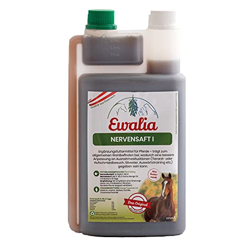 NEU! EWALIA Nervensaft I - Beruhigende Unterstützung für Pferde in Stresssituationen - Natürliche Hilfe bei Tierarztbesuchen, Training und mehr, mit Tierärzten entwickelt, 100% Natur pur, 1 Liter von Ewalia