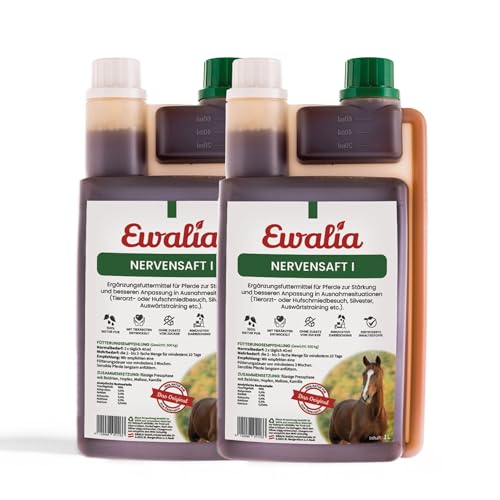 NEU! EWALIA Nervensaft I - Beruhigende Unterstützung für Pferde in Stresssituationen - Natürliche Hilfe bei Tierarztbesuchen, Training und mehr, mit Tierärzten entwickelt, 100% Natur pur, 2x1 Liter von Ewalia