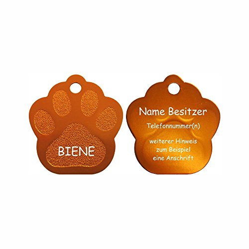 Hundemarke Pfote mit Gravur auf beiden Seiten (S (26x28mm), orange) von Ewbob