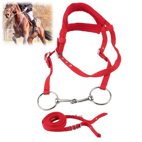 SatcOp Rote Pferdezügel, verstellbares Pferdezaumzeug, Zaumzeug, Halter, Doppelstock-Design, mit weichem Kissen und plattiertem Ring von Ewbob