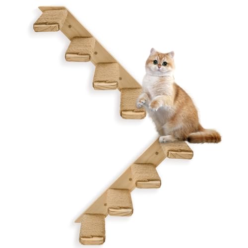 Katzen-Wandregal mit 4 Stufen, Katzentreppe für die Wand mit Sisalseil. Katzen-Wandstufen, Leiter, Möbel und Kratzbaum-Zubehör (Catstairs 2er-Pack, 4 Stufen) von Ewenono