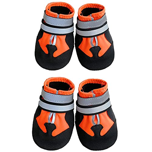 Ewolee Hundeschuhe für Verletzte Pfoten - Wasserdicht, 4 Stück mit Verstellbaren Reflektierenden Riemen und Anti-Rutsch-Sohle für Kleine, Mittlere und Große Hunde (Orange, S) von Ewolee