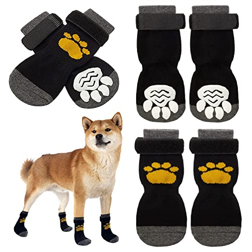 Ewolee Hundesocken, Anti-Rutsch Socken für Hunde und Katzen, 4 Stück Cotton Breathable Paw Protectors für kleine und mittelgroße Hunde (M) von Ewolee