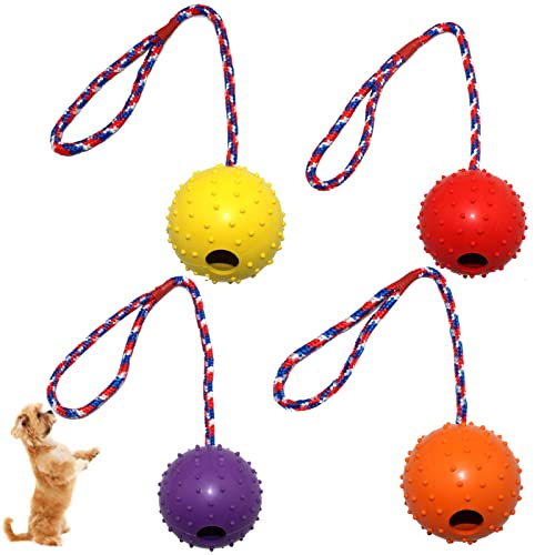Exbrith Wurfball Hund 4 Stück Interaktiver Hunde Training Ball Hunde Spielzeug Ball, Hundespielzeug Ball, for Kleine, Mittel Große Hunde Holen, Fangen, Werfen und Ziehen von Exbrith
