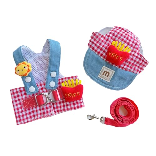 Exclent Pet Apparel Denim-Baseballkappe mit rotem Vichy-Muster, Hunde-Sonnenhut mit Leine, Blau und Rot, Frühling, Sommer, Outdoor, Größe L von ExcLent