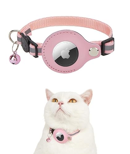 Exclent Reflektierendes Apple AirTag Katzenhalsband, verstellbares Nylon mit Glöckchen, 1 cm x 32,5 cm, Sicherheit bei Nacht (Rosa) von ExcLent