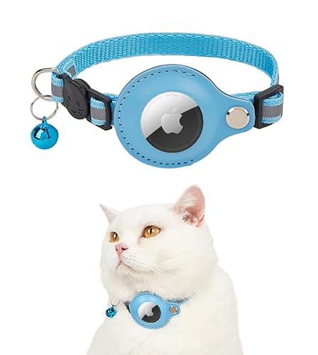 Exclent Reflektierendes Apple AirTag Katzenhalsband, verstellbares Nylon mit Glöckchen, 1 cm x 32,5 cm, Sicherheit bei Nacht (blau) von ExcLent