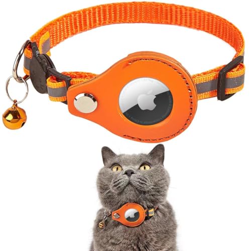 Exclent Reflektierendes Apple AirTag Katzenhalsband, verstellbares Nylon mit Glöckchen, 1 cm x 32,5 cm, Sicherheit bei Nacht (orange) von ExcLent