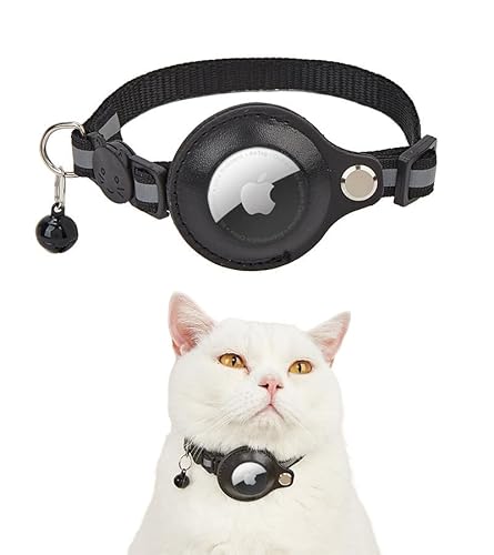 Exclent Reflektierendes Apple AirTag Katzenhalsband, verstellbares Nylon mit Glöckchen, 1 cm x 32,5 cm, Sicherheit bei Nacht (schwarz) von ExcLent