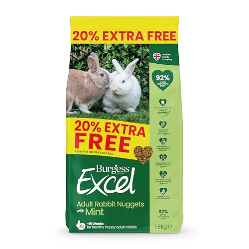 Burgess Excel Kaninchenfutter mit Minze, 1,8 kg – Kaninchennuggets für ausgewachsene Kaninchen – ballaststoffreich, Minzkaninchenpellets von Excel