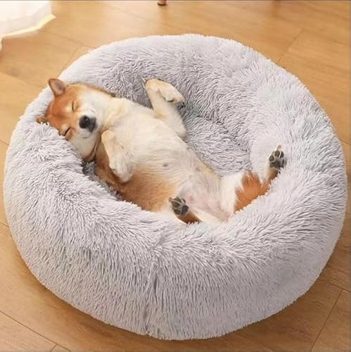 Excitent Katzenbetten für Hauskatzen, waschbares Donut- und Katzenbett, weiches Plüschkissen, wasserdichte Unterseite, flauschig, beruhigend, selbstwärmend, Schlafverbesserung (Hellgrau) von Excitent