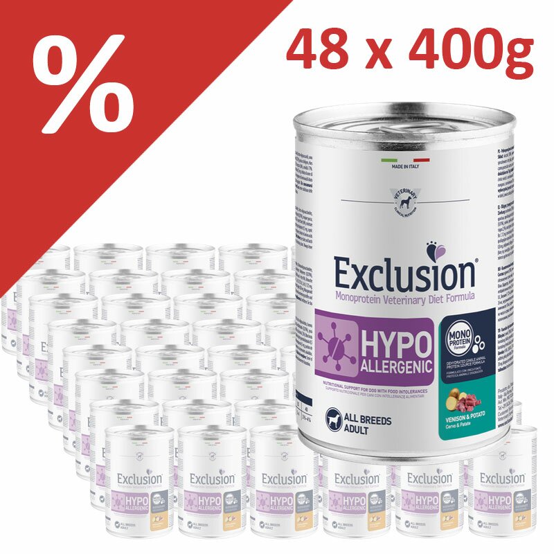 Exclusion Diet Sparpaket 48 x 400 g Hirsch & Kartoffel (7,29 € pro 1 kg) von Exclusion