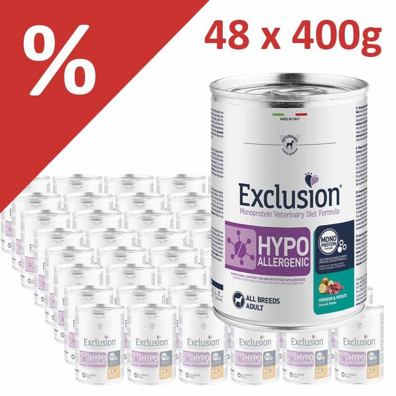 Exclusion Diet Sparpaket 48 x 400 g Hirsch & Kartoffel (7,29 € pro 1 kg) von Exclusion