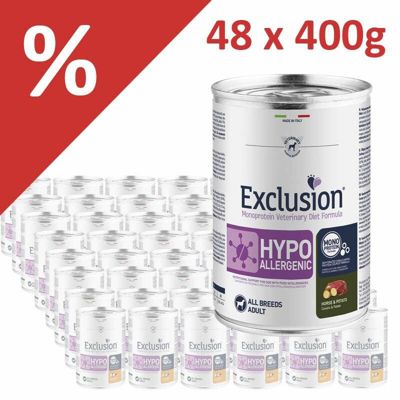 Exclusion Diet Sparpaket 48 x 400 g Pferd & Kartoffel (7,29 € pro 1 kg) von Exclusion