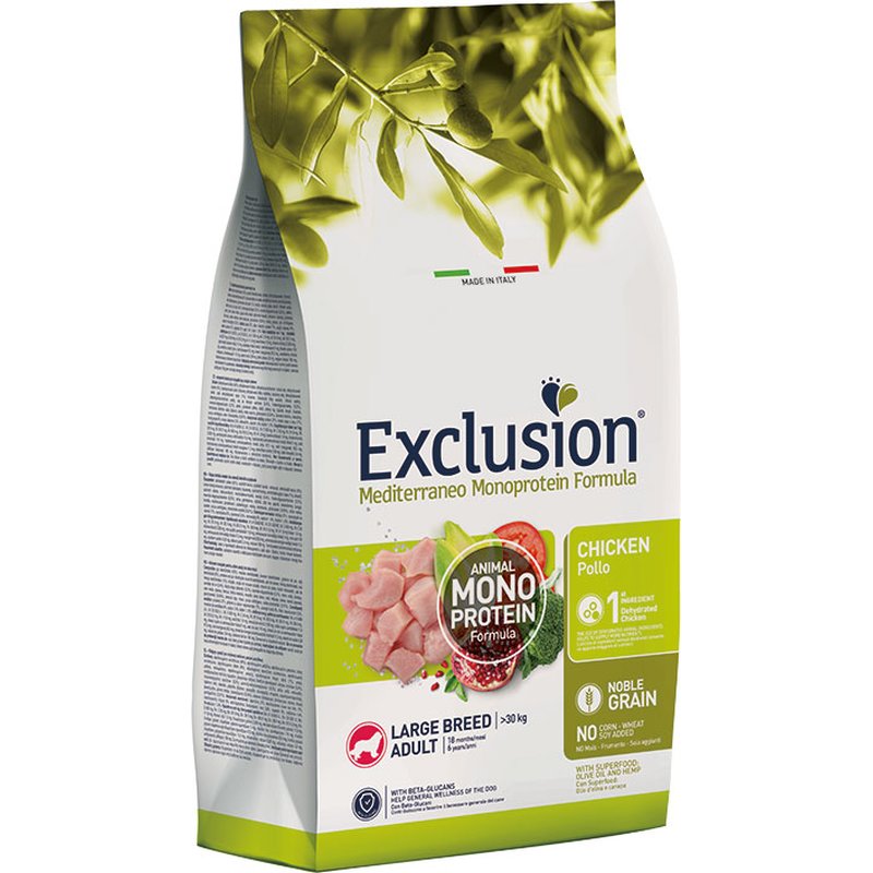 Exclusion Mediterraneo Noble Grain Adult Large Huhn 12 kg (3,58 € pro 1 kg) von Exclusion