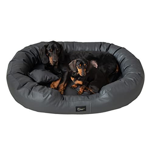 exclusive BED Orthopädisches Hundebett Nancy Premium Grosse Mittelgroße Kleine Hunde - Hundekissen Hundematte aus Öko-Leder - rutschfest Langlebig Abriebfest Reißfest (L, Anthrazit) von exclusive BED