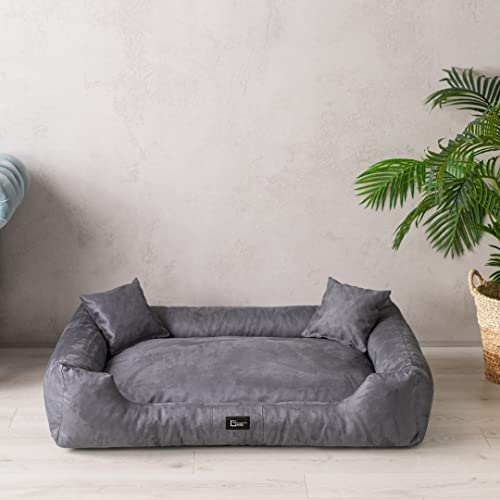 exclusive BED Hundebett Puffi Grosse Mittelgroße Kleine Hunde - Hundekissen Hundematte aus Alcantara-Stoff - Waschbar Kuschelig Langlebig Abriebfest Reißfest (XXXL+| 160x110cm, Grau) von exclusive BED