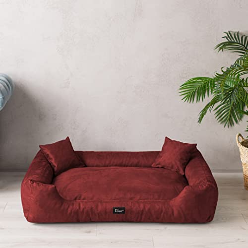 exclusive BED Hundebett Puffi Grosse Mittelgroße Kleine Hunde - Hundekissen Hundematte aus Alcantara-Stoff - Waschbar Kuschelig Langlebig Abriebfest Reißfest (L+| 90x70cm, Rot) von exclusive BED