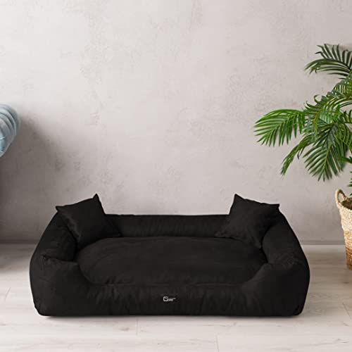 exclusive BED Hundebett Puffi Grosse Mittelgroße Kleine Hunde - Hundekissen Hundematte aus Alcantara-Stoff - Waschbar Kuschelig Langlebig Abriebfest Reißfest (XL+| 110x90cm, Schwarz) von exclusive BED