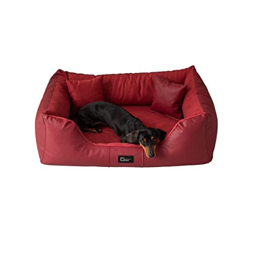 exclusive BED Orthopädisches Hundebett Eden Grosse Mittelgroße Kleine Hunde - Hundekissen Hundematte aus Öko-Leder + Alcantara-Stoff - Schmerzlindernd Abriebfest Reißfest (L, Rot) von exclusive BED