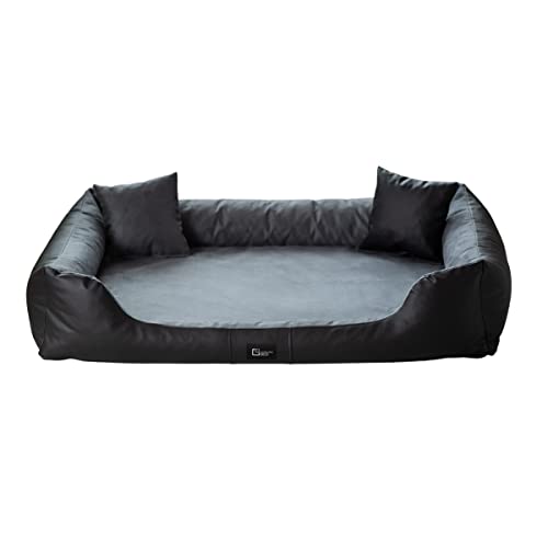 exclusive BED Orthopädisches Hundebett Eden Grosse Mittelgroße Kleine Hunde - Hundekissen Hundematte aus Öko-Leder + Alcantara-Stoff - Schmerzlindernd Abriebfest Reißfest (L, Schwarz-grau) von exclusive BED