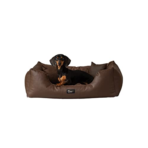 exclusive BED Orthopädisches Hundebett Eden Grosse Mittelgroße Kleine Hunde - Hundekissen Hundematte aus Öko-Leder + Alcantara-Stoff - Schmerzlindernd Abriebfest Reißfest (XL, Braun) von exclusive BED