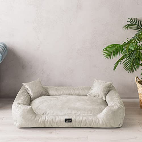 exclusive BED Hundebett Puffi Grosse Mittelgroße Kleine Hunde - Hundekissen Hundematte aus Alcantara-Stoff - Waschbar Kuschelig Langlebig Abriebfest Reißfest (XL+| 110x90cm, Ecru) von exclusive BED