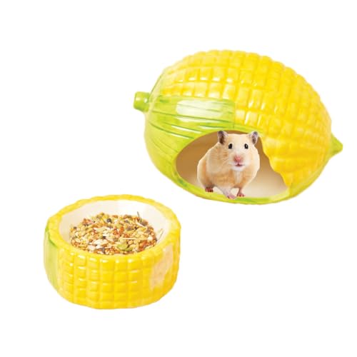 ExcyphrXyf Hamsterversteck aus Keramik, Mais-Hamsterhaus und Lebensraum mit Futternapf, Hamster-Zubehör (gelb) von ExcyphrXyf