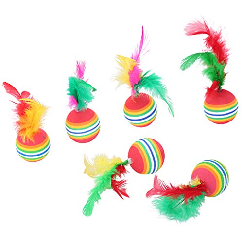 EVA Regenbogenball mit Feder-Schaumstoff, lustig, interaktives Spielen, Kauspielzeug, Katzenspielzeug, Mäuse von Exingk