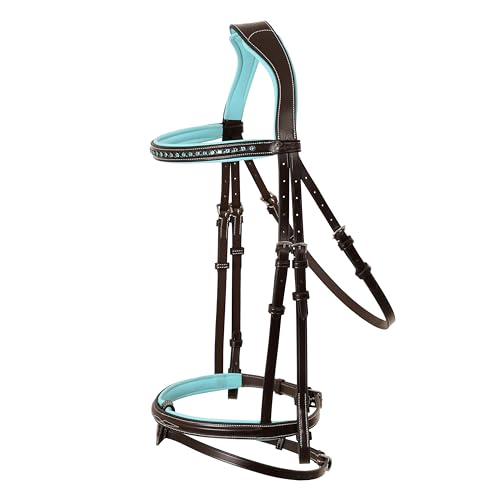 Exion Bling Pferdezaumzeug mit blauem Kristall-Stirnband und Trensen-Reisband | Weiche babyblaue Polsterung | Anatomisch gepolsterte Krone (Havana, Pony) von ExionPro