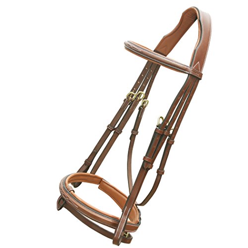 Exion Fancy Ledertrense mit PP Gummigriff Zügel und Messingschnallen - Reitsport, Springen, gepolstertes Trensensenset - englisches Reiten, Premium-Zaumzeug, Conker (Tan Brown), Horse (Full) von ExionPro