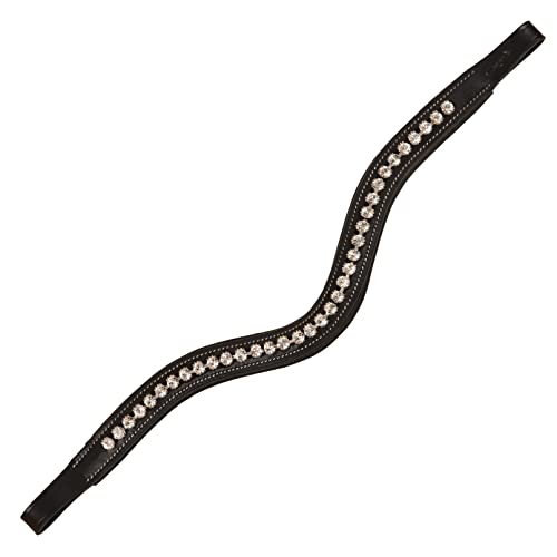 ExionPro Elegantes und attraktives Stirnband aus weißem Kristall| Stirnbänder für Pferde | Reitstirnband | (Schwarz, Mittel (Cob-Größe)) von ExionPro