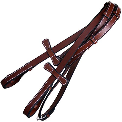 ExionPro Hunter Zügel mit Sieben Handstoppern für Hunter Trense | Martingal-Stopper | Schwarz, Havannabraun, Optionen: Over, Full, Cob, Pony (Eichenbraun, Cob – VT-Leder (Vorreiter)) von ExionPro