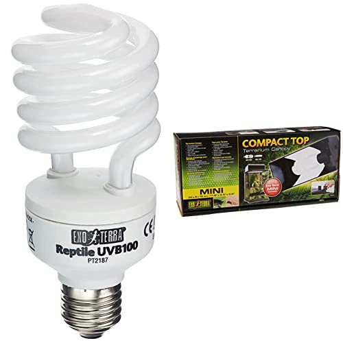 Exo Terra Reptile UVB 100, Tropische Terrarienlampe, 13W, Fassung E27 & Compact Top, Terrarienabdeckung, Mini, für 1 Lampe, mit Reflektor, 30 x 9 x 12,5cm, Fassung E27 Exo Terra Reptile UVB 100, Tropische Terrarienlampe, 13W, Fassung E27 & Compact Top, Terrarienabdeckung, Mini, für 1 Lampe, mit Reflektor, 30 x 9 x 12,5cm, Fassung E27 von Exo Terra