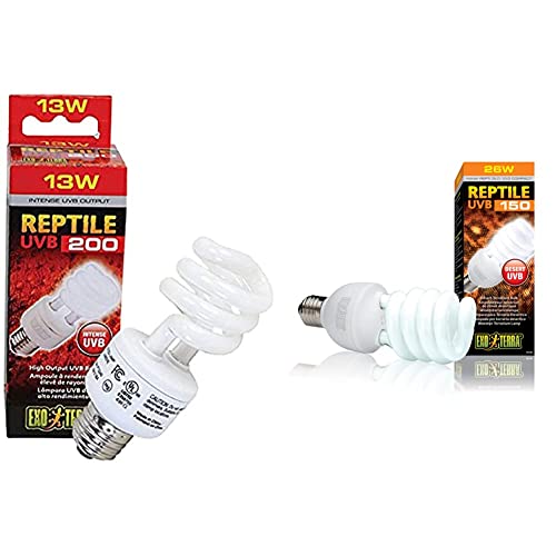 Exo Terra Reptile UVB 200, Wüstenterrarien Lampe, 13W, Fassung E27 & Reptile UVB 150, Wüstenterrarien Lampe, Kompakte UVB Lampe für in der Wüste lebende Reptilien, 26W, Fassung E27 von Exo Terra