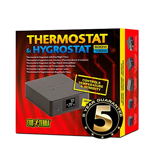 Exo Terra Thermostat und Hygrostat mit Tag-/Nacht-Zeitschaltuhr, steuert Heizgeräte bis zu 600W von Exo Terra