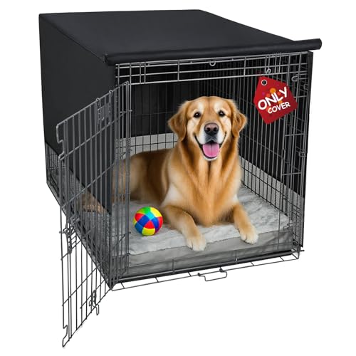 Explore Land Atmungsaktive Abdeckung für Hundekäfig, 4 Seiten, Netz-Belüftung, Haustierhütte, alle Seiten offen, universelle Passform für 1, 2, 3 Türen, 106,7 cm, Drahtbox (schwarz) von Explore Land