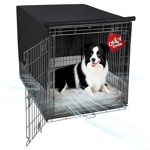 Explore Land Atmungsaktive Abdeckung für Hundekäfig, 4 Seiten, Netz-Belüftung, Haustierhütte, alle Seiten offen, universelle Passform für 1, 2, 3 Türen, 121,9 cm, Drahtbox (schwarz) von Explore Land