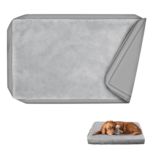 Explore Land Wasserdichter Hundebettbezug, maschinenwaschbar, flauschig, Ersatzbezug, 122 x 91 x 10 cm, Grau von Explore Land
