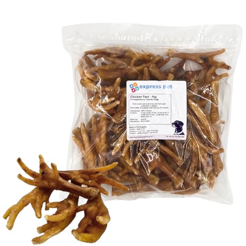 Express Pet Supplies Hühnerfüße, 100 % natürliche, luftgetrocknete Leckerlis, ideal für Welpen und ältere Hunde, reich an Glucosamin und Protein, fettarm, 1 kg Express Pet Supplies Hühnerfüße, 100 % natürliche, luftgetrocknete Leckerlis, ideal für Welpen und ältere Hunde, reich an Glucosamin und Protein, fettarm, 1 kg von Express Pet Supplies