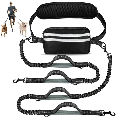 Exquilnova Hundeleine mit Hüfttasche, doppelte Hundeleine mit reflektierenden Nähten, verstellbarer Hüftgurt, Laufgürtel für mittelgroße und große Hunde, Laufen, Walking, Joggen, Wandern (für 2 Hunde) Exquilnova Hundeleine mit Hüfttasche, doppelte Hundeleine mit reflektierenden Nähten, verstellbarer Hüftgurt, Laufgürtel für mittelgroße und große Hunde, Laufen, Walking, Joggen, Wandern (für 2 Hunde) von Exquilnova