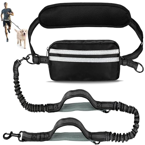 Exquilnova Hundeleine mit Hüfttasche, doppelte Hundeleine mit reflektierenden Nähten, verstellbarer Hüftgurt, Laufgürtel für mittelgroße und große Hunde, Laufen, Walking, Joggen, Wandern (für 1 Hund) von Exquilnova