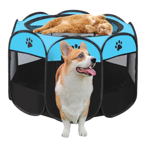 Exquilnova Tragbarer Welpenauslauf, 114 x 114 x 58 cm Hundelaufstall Faltbar Laufstall Katzengehege für Wohnung, Welpenlaufstall für Drinnen Wasserdichtes Oxford-Tuch für Hunde Katzen Kaninchen (Blau) Exquilnova Tragbarer Welpenauslauf, 114 x 114 x 58 cm Hundelaufstall Faltbar Laufstall Katzengehege für Wohnung, Welpenlaufstall für Drinnen Wasserdichtes Oxford-Tuch für Hunde Katzen Kaninchen (Blau) von Exquilnova
