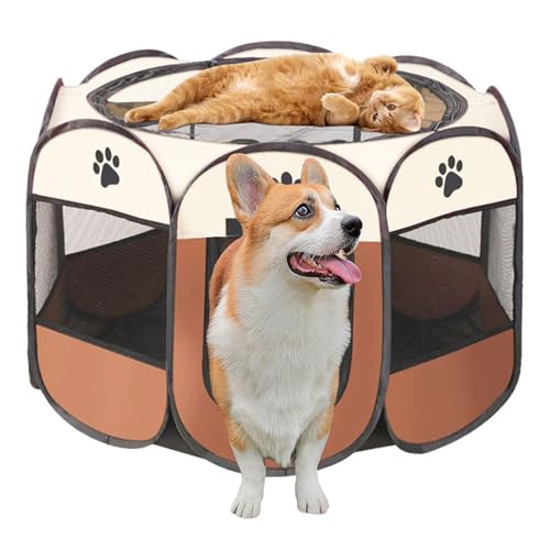 Exquilnova Tragbarer Welpenauslauf, Hundelaufstall Faltbar Laufstall Katzengehege für Wohnung, Welpenlaufstall für Drinnen Wasserdichtes Oxford-Tuch für Hunde Katzen Kaninchen, 74 x 74 x 43 cm (Braun) Exquilnova Tragbarer Welpenauslauf, Hundelaufstall Faltbar Laufstall Katzengehege für Wohnung, Welpenlaufstall für Drinnen Wasserdichtes Oxford-Tuch für Hunde Katzen Kaninchen, 74 x 74 x 43 cm (Braun) von Exquilnova