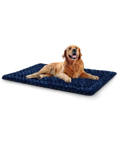 Hundebett-Matte, waschbar, wendbar, weich, flauschig, Haustierhütte, Schlafmatratze für große, mittelgroße und kleine Hunde, 104 x 68 cm, Blau von Exsnugy