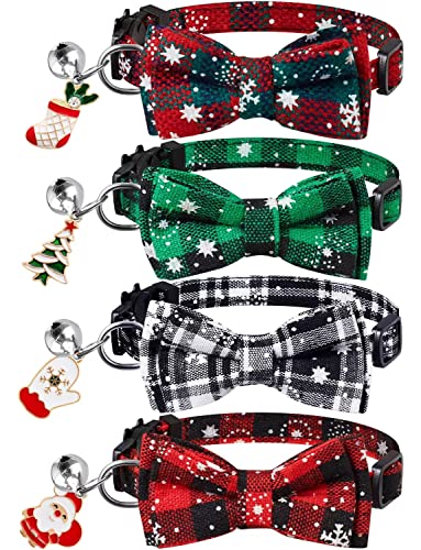 Extodry 4 Stück Weihnachte Katzenhalsband,Halsband Katze mit Sicherheitsverschluss,Verstellbar Kitten Halsband,Personalisiert Haustierzubehör von Extodry